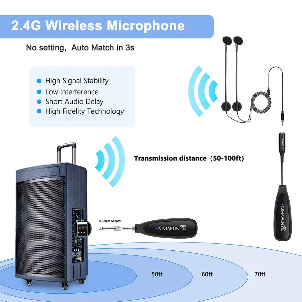 KIMAFUN 2.4G Wireless Microphone Professional Musical Instrument Condenser MIC High Fidelity Voice Microphone for Accordion