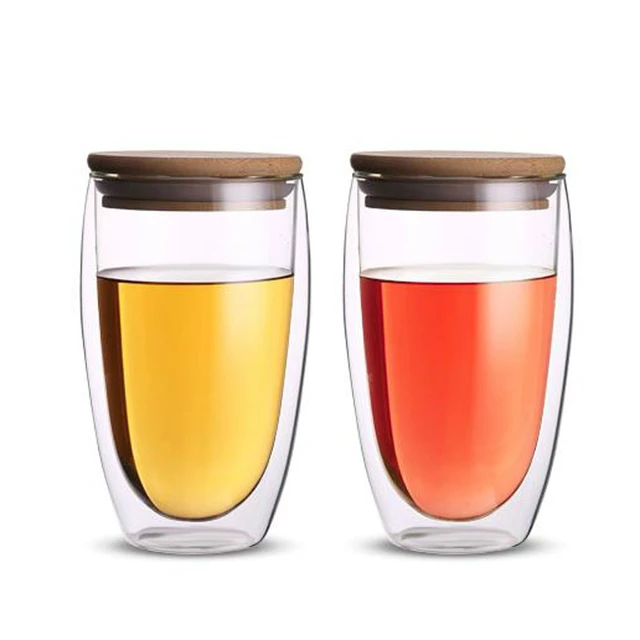 Heat Insulation Bodum Design Wine Cafe Juice Cup Free BPA Double Wall Glass For Bar Sealing Up Travel Coffee Mug With Bamboo LId 2
