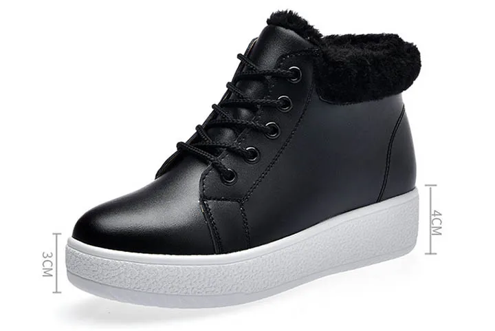 Fashion Short Snow Boots Girls With 3cm Platform Black Brown Warm Fur Winter Ankle Boots For Women Lace Up Med Heels Shoes Woman (5)
