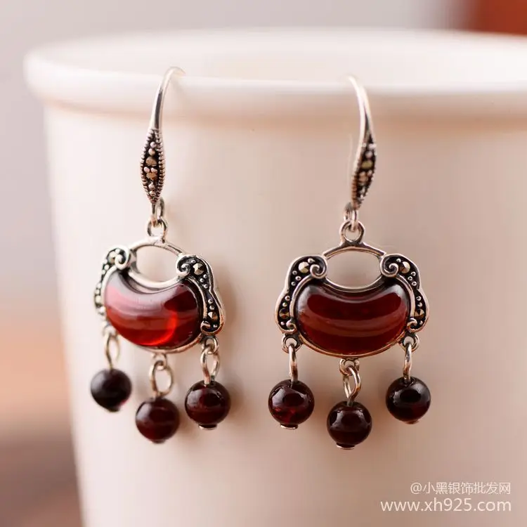Black Silver Jewelry Whole 925 Sterling Garnet Black Silver Jewelry Whole 925 Sterling Garnet Lock Folk Style Palace Earring 032933w In Stud Earrings From Accessories On
