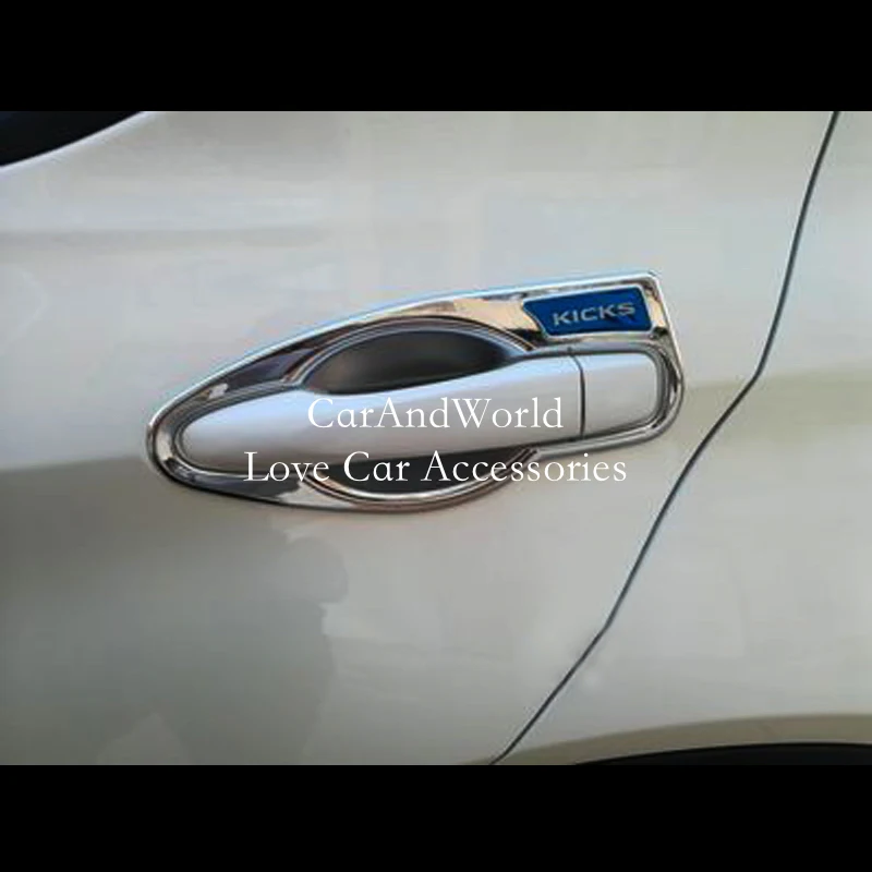 

For 2017 2018 Nissan Kicks 2019 Door Bowl Cover Trims Handle Frame Panel ABS Chrome Stickers Exterior Car-Styling Accessories