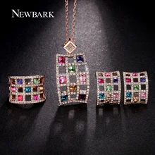 NEWBARK Hollow Multicolor Jewelry Sets Parure Bijoux Femme Earrings Ring Necklace Set Rose Gold Plated Square Austria Crystal