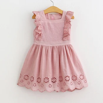 

2020 New Summer Casual Girls Dress Bohemian Style Ruffled Openwork Square Collar Sleeveless Flower Children'S Dress