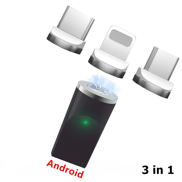 Магнитный Кабель-адаптер для Iphone samsung, магнитный Micro USB разъем type-C, адаптер для зарядки для IPhone, Android, кабели для зарядки - Цвет: black-3 in 1-Micro