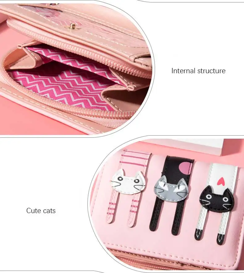 cute female wallets girls purses cat coin purse pu leather short wallet (5)