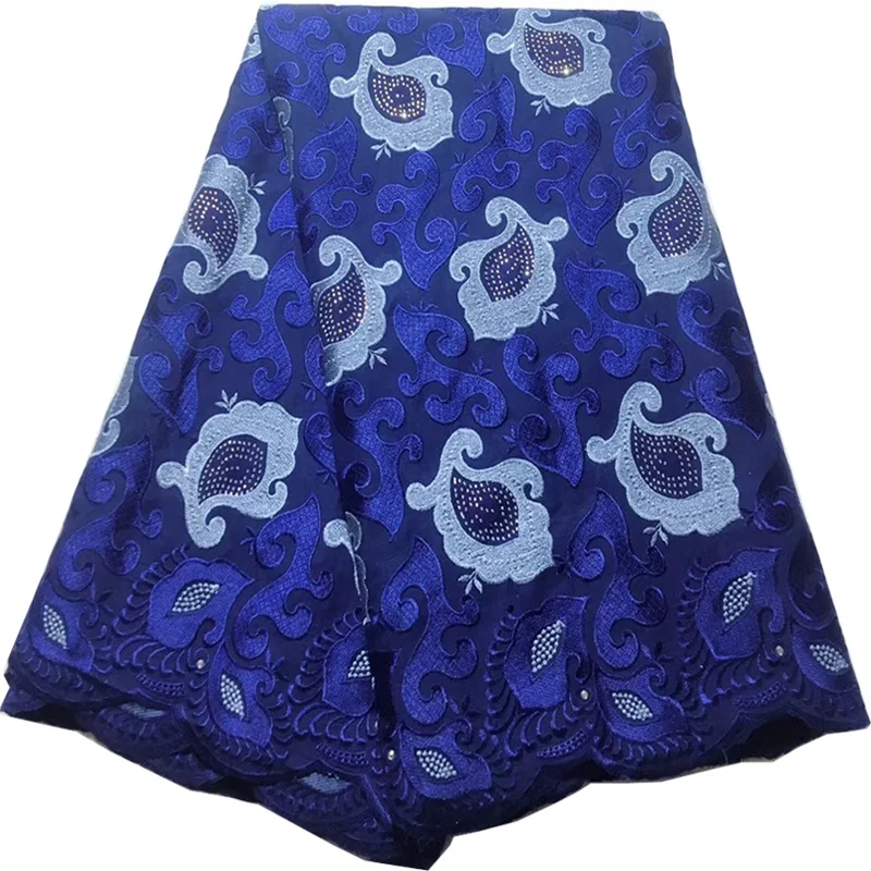 

(5yards/pc) rhinestones fixed Swiss lace fabric royal blue African voile lace fabric with embroidery for party dress CLE01