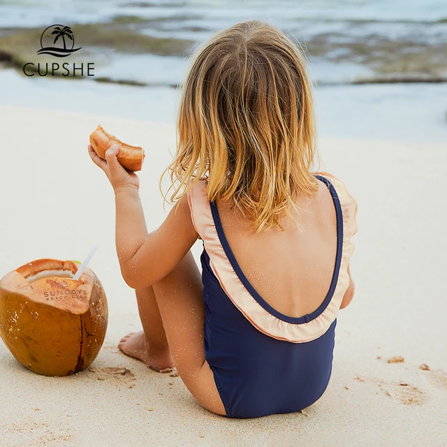 US $11.69 CUPSHE 2020 Toddler Girls Kids Baby Navy Blue Ruffled One-piece Swimsuit
