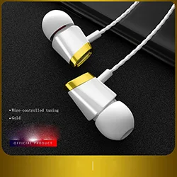 Проводные наушники Bass In Ear 3,5 мм, гарнитура со встроенным микрофоном, гарнитура для xiaomi samsung huawei - Цвет: White-Gold