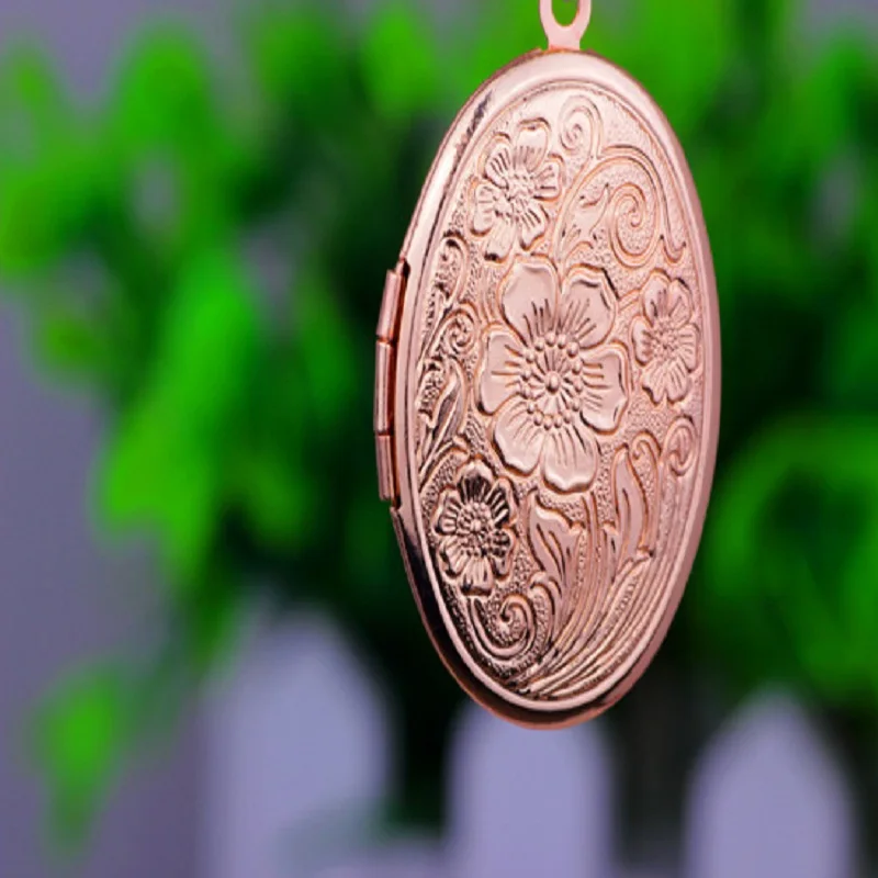 

Flower Oval Can Open Photo Locket Necklaces Silver Gold Pendants Sweater Chain Necklace Jewelry