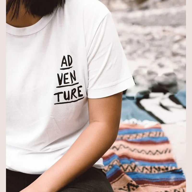 

100% Cotton ADVENTURE Printed Loose Short Sleeve T-Shirts Women Fashion Tshirt For Girls Teen TRAFA Tops Harajuku Cotton Shirt