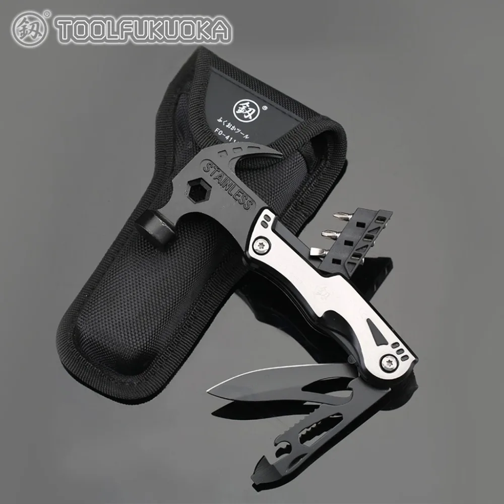 

Multifunction Claw Hammer Car Safety Hammer Multitool Folding Knife Screwdriver Bit Set LED Light Multi Tool Hamer FO-4113