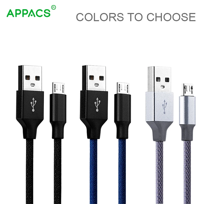 APPACS нейлоновый Плетеный Micro USB 2,0 кабель синхронизации данных 5V2. 1A Быстрая зарядка 10 футов USB кабель для samsung huawei HTC LG Sony Android