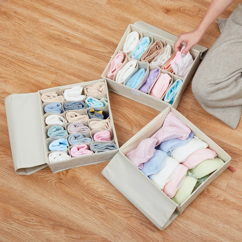 

Quality Cotton Line Drawer Organizador Set 30*26*10cm Underwear Stockings Bra Storage Organizadores Durable Wardrobe Storage Box