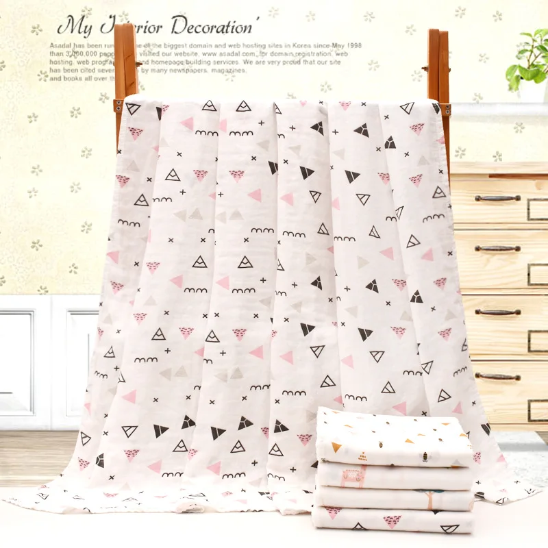 Summer muslin bamboo gauze baby wrapped blanket double-layer wrapped towel multi-functional bath towel muslin swaddle - Цвет: Nordic geometry