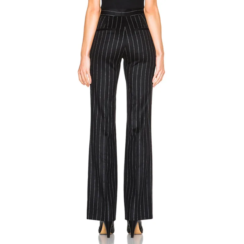 Model Pantalon Large Ceintures Top Cloche À Longueur Fond Mujer Fit La Toute Haute Jambe Taille Formelle Femmes Slim Pantalones Rayé Printemps PAORqwXR