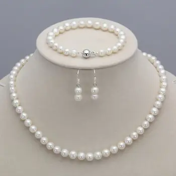 

Charming 8-9mm Natural Freshwater Pearl Necklace Bracelet Earrings Set gift