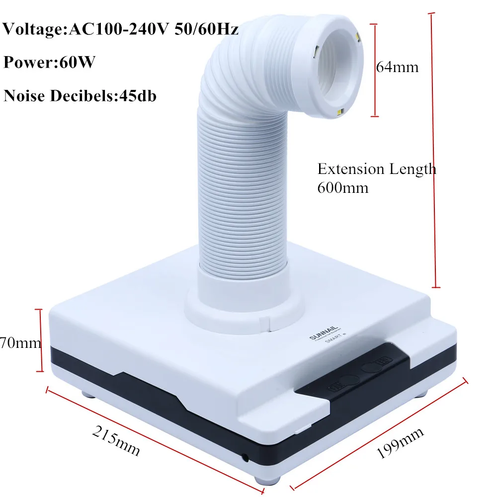 60 Вт EUSCI пылесборник для ногтей 4500 об/мин пылесос для маникюра всасывающий пылесборник выдвижной локоть пылесборник для ногтей