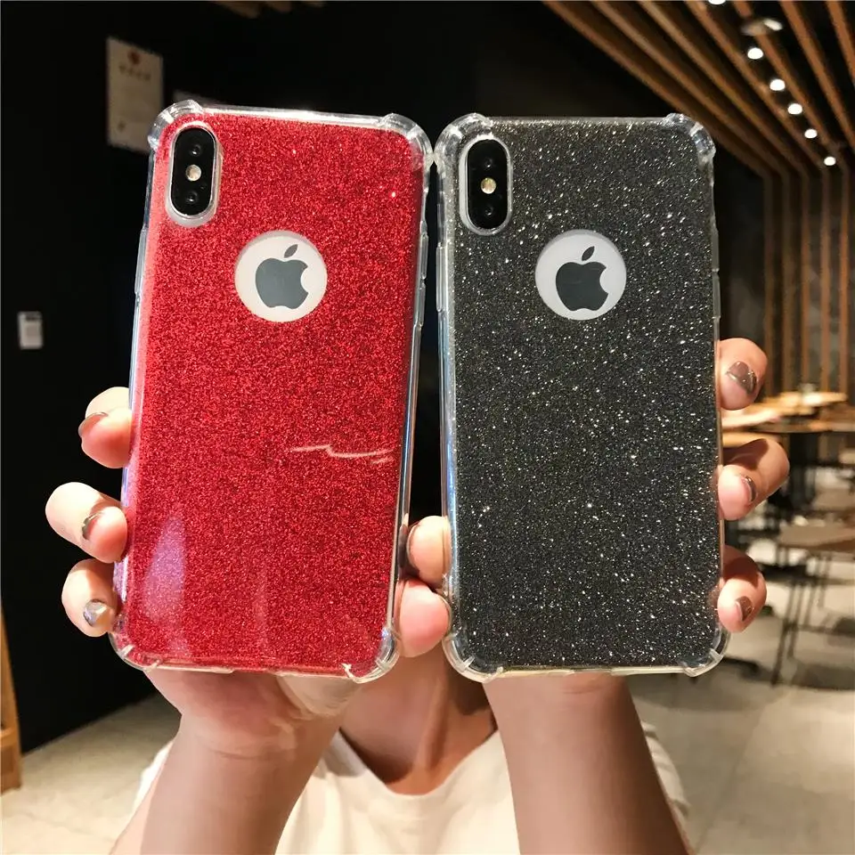 Case For iPhone X Glitter 2 in 1 AntiKnock Shockproof Silicone Soft XR XS MAX 5S SE 6 6S 7 8 Plus TPU Cover Bling Cases |