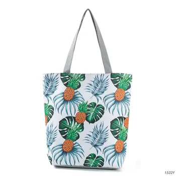 

Trendy Female Casual Beach Bag Fruit Pineapple watermelon Print Canvas Tote Women Shoulder Shopping Handbags High Capacity BB393