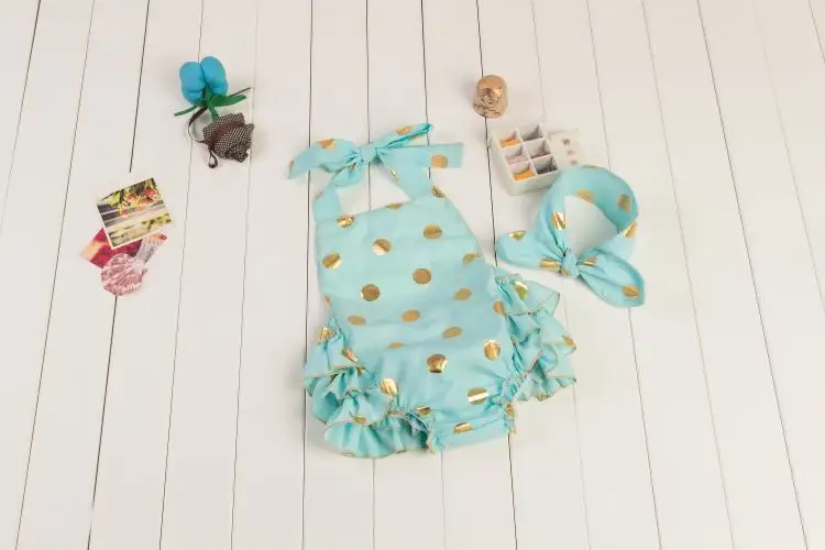 

SALE Baby Girl Bodysuits Gold Polka Dot Cute Ruffle Sleeveless Bodysuits Include Headbands 0-4Y E9266