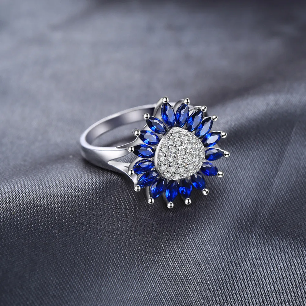 JewelryPalace 1.5ct Created Blue Spinel Floral Gemstone Ring For Women Real 925 Sterling Silver Fine Jewelry New Arrival