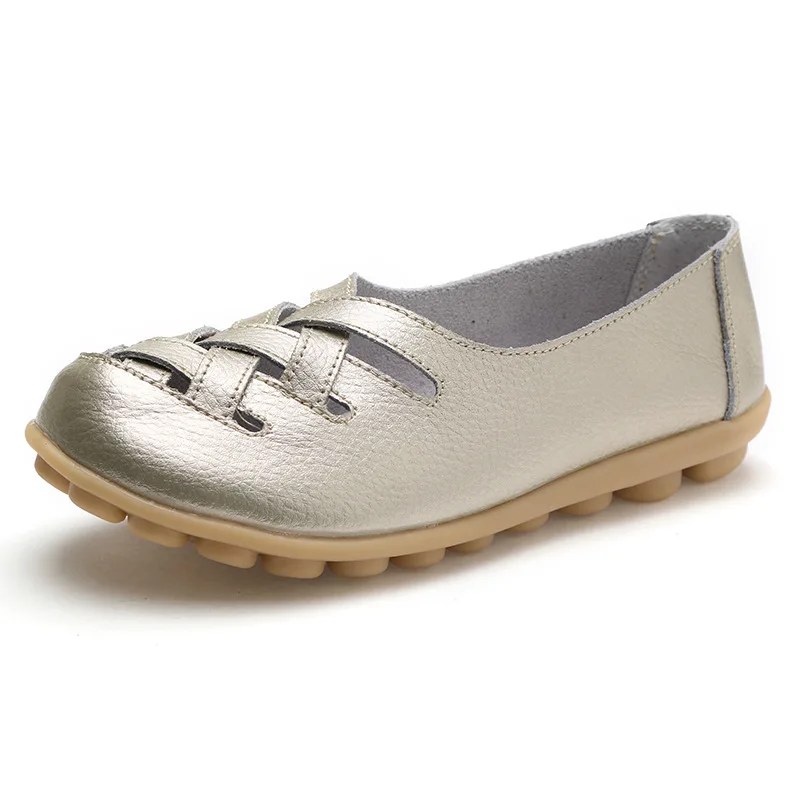 Новая распродажа Женская мода из искусственной кожи выдалбливают лодка туфли без каблуков для женщин летние резиновые Повседневная обувь sapato feminino - Цвет: Golden