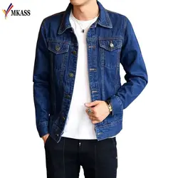Mkass бренд 2018 M-4XL Мужская джинсовая куртка Костюмы джинсовая куртка модная мужская джинсовая куртка тонкая весенняя верхняя одежда мужской