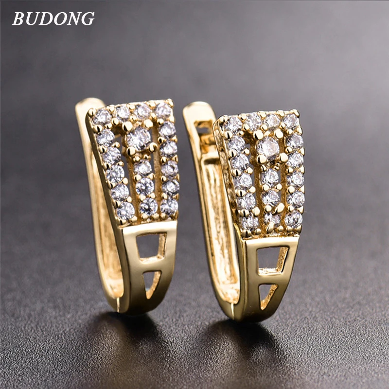 

BUDONG Crystal Hoop Earrings for Women Silver/Gold Color Earrings White Crystal CZ Earring Square Fashion Jewelry XUE196