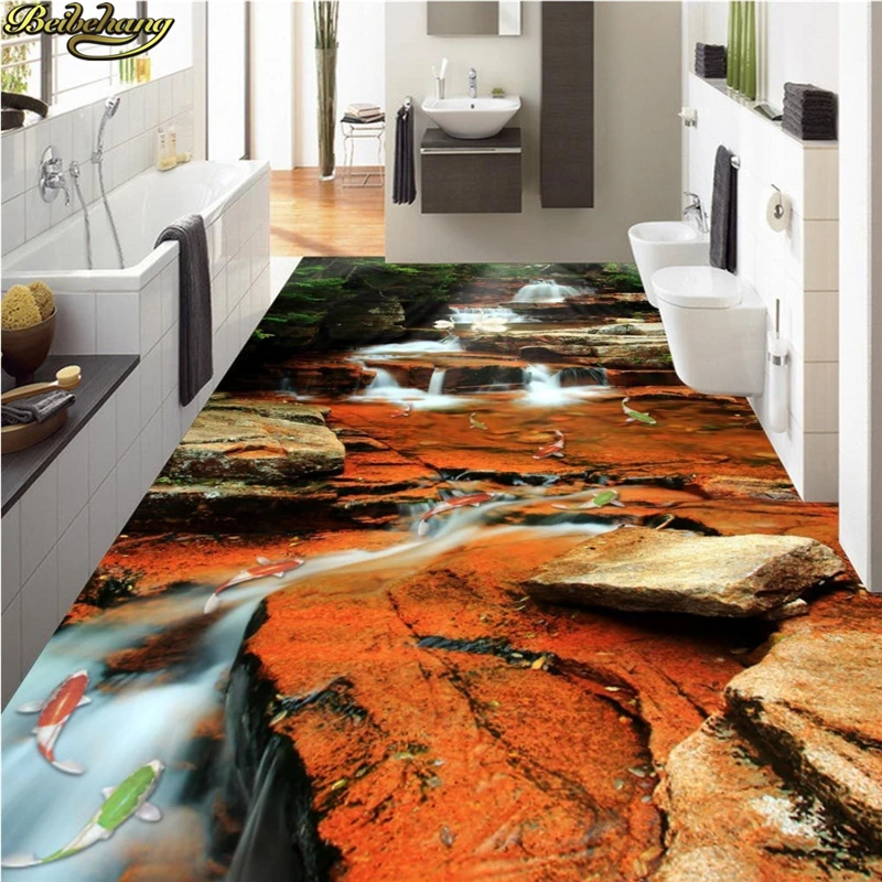 

beibehang Custom Photo Wallpaper Floor Painted Waterfall Carp Jump Dragon Gate 3D Flooring wall papers home decor