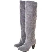Big size 34 43 Women Knee High Boots Sexy Chunky High Heels Round Toe Spring Autumn