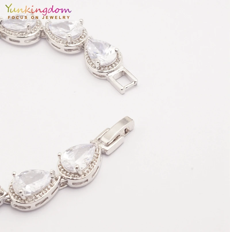 Yunkingdom, юбилейные браслеты с кристаллами и браслеты для женщин, белая капля воды, циркон, модные свадебные ювелирные изделия, браслет-цепочка