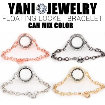 

10pcs/lot Fashion 25mm Round Living Memory Locket Bracelet Floating Locket Bracelet with Rhinestones Bracelet