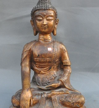 

16" Old Tibet Buddhism Fane Bronze Dragon Sakyamuni Shakyamuni God Buddha Statue