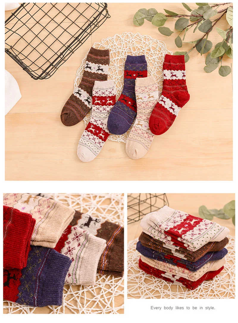 Зимние женские плотные теплые носки с принтом животных; женские носки из кроличьей шерсти; мягкие носки-трубы с рисунком рождественского оленя; чулочно-носочные изделия