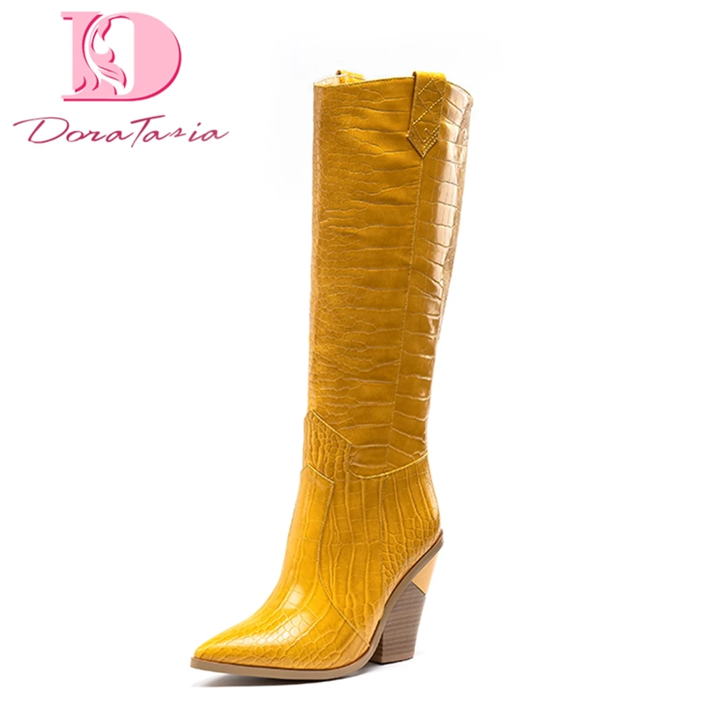 

Botas Large Size 33-46 Fashion Comfortable Chunky High Heels knee-high Boots Women Shoes Western Boots Shoes Woman