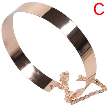 

100cm - 135cm Women Belts Waistbands Punk Full Metal Mirror Waist Belt Metallic Gold Plate Wide Cummerbunds With Chains