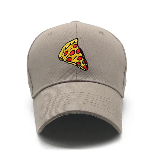 Cotton Pizza Embroidery Mens Baseball Caps Brand Cheap Pink Casual Sun Snapback Hats Unisex Adjustable Cap Women - Цвет: Khaki