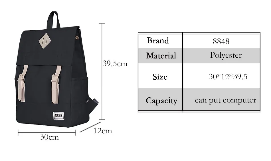 8848 Повседневный женский рюкзак, школьная сумка, женский рюкзак, 15,6 дюймов, для ноутбука, 14,2 л, водонепроницаемый Оксфорд рюкзак, Mochila 173-002-008