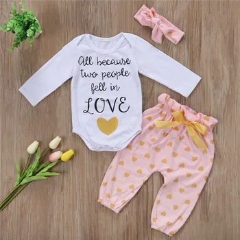 

Infant Baby Girl Romper Flying Sleeve Tops + Golden dots Pants +Headband 3PCS Clothes Set Cute Baby Girl Outfits