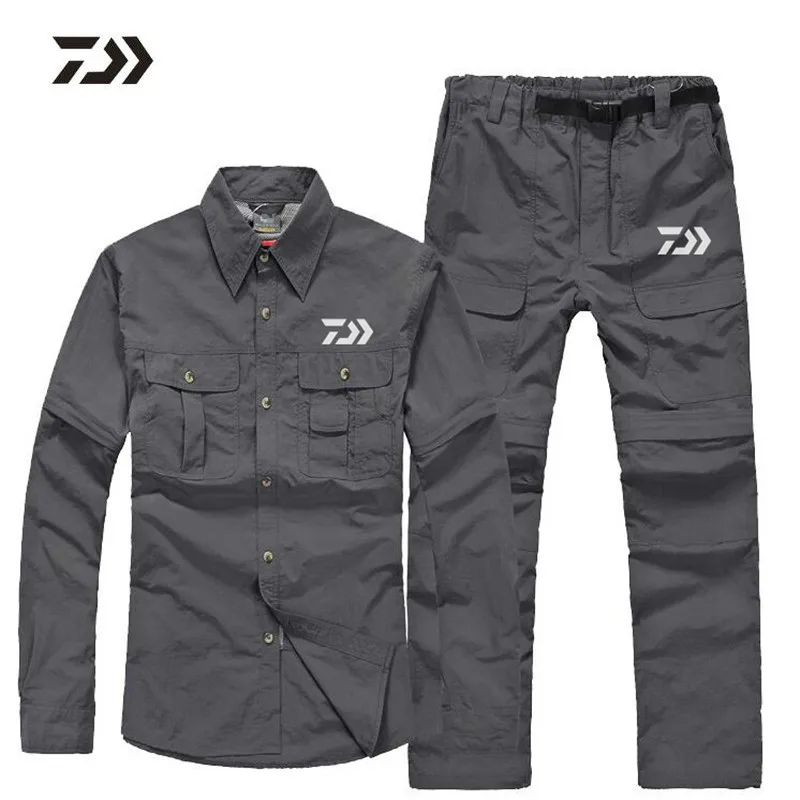 Roupas de Pesca de Secagem Esportes ao ar Roupas de Pesca Calças de Secagem Rápida Terno Livre Destacável Protetor Solar Respirável Masculino 2020