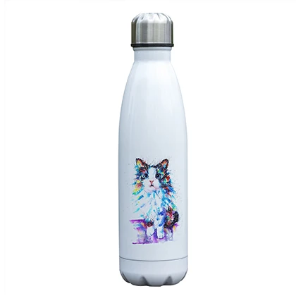 Акварельный рисунок кошки печатная нержавеющая сталь бутылка для воды Изолированная вакуумная колба Кокс термос 17 унций уникальный крутой дизайн - Цвет: D