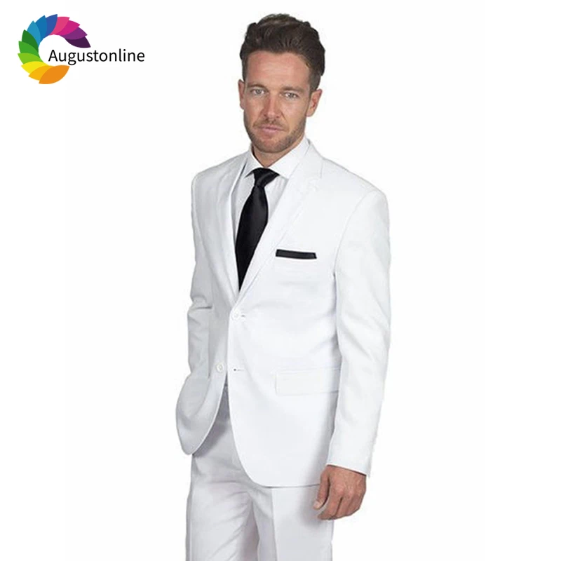 White Men Suits Wedding Tuxedos 2 Pieces (Jacket+Pants) Slim Fit Groom Wear Prom Business Suits Mans Blazer Costume Homme Terno navy blue formal men suits slim fit wedding tuxedos 3 pieces jacket pants vest groom wear prom suits terno masculino blazer