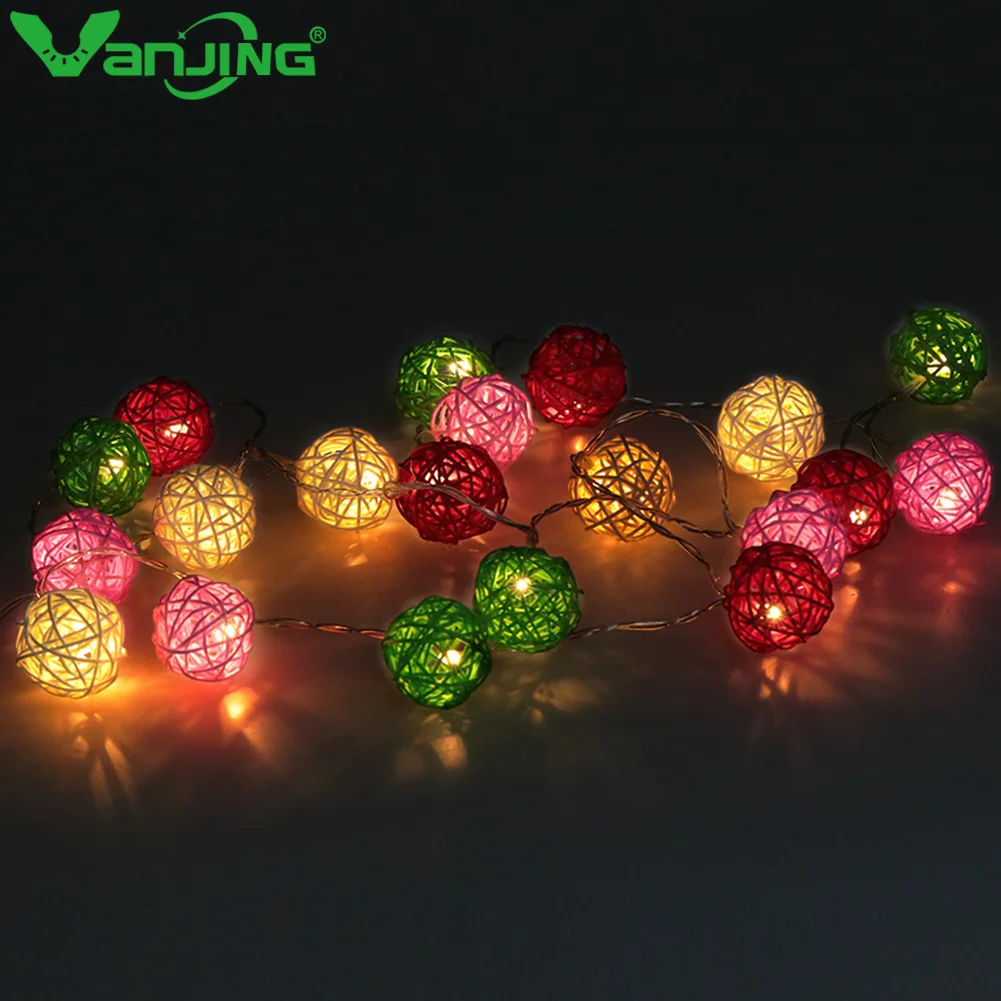 

10LED 1M 20LED 2M Warm White RGB Rattan Ball Garland LED Holiday Lighting Strings Home Wedding Party Christmas Decoration
