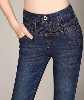 Хлопок Flare Штаны для женщин джинсы повседневные Большие размеры Осень-весна высокой талией Полная длина для похудения пояса kpro604