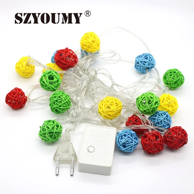 

SZYOUMY 4M 20 Rattan Ball Led String Light Christmas 220V 110V Garden Holiday Pendant Garland Wedding Decoration Fairy Lights