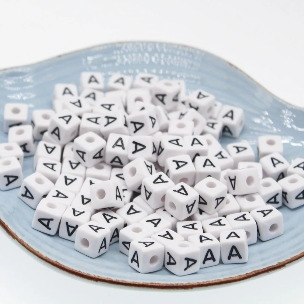 

CHONGAI 50Pcs Cube Acrylic Letter Beads Single Alphabet A-Z White Square Bracelet Jewelry Making Beads 10*10mm