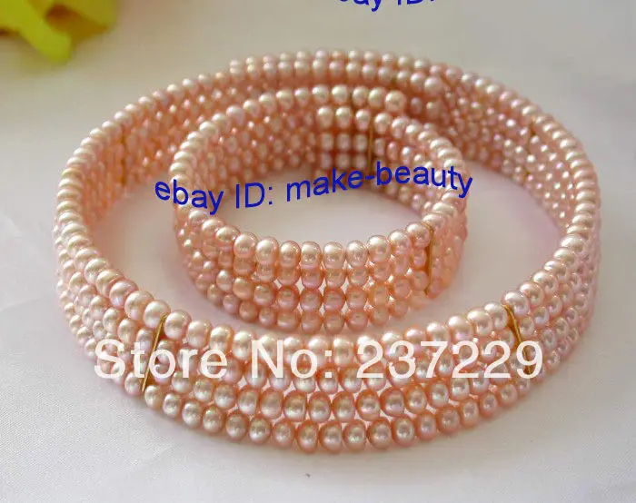 

Wholesale price FREE SHIPPING aclassic 4rows pink freshwater pearls necklace&bracelet a set (A0423)