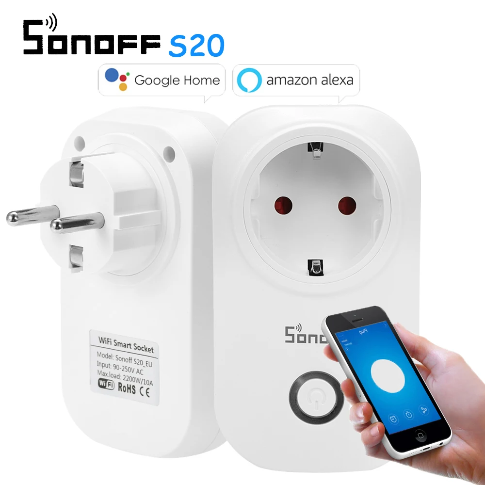 5 шт. Sonoff S20 умная Wi-Fi розетка CN AU UK US EU вилка Беспроводная Удаленная Розетка WiFi переключатель работает с Alexa Google домашний помощник