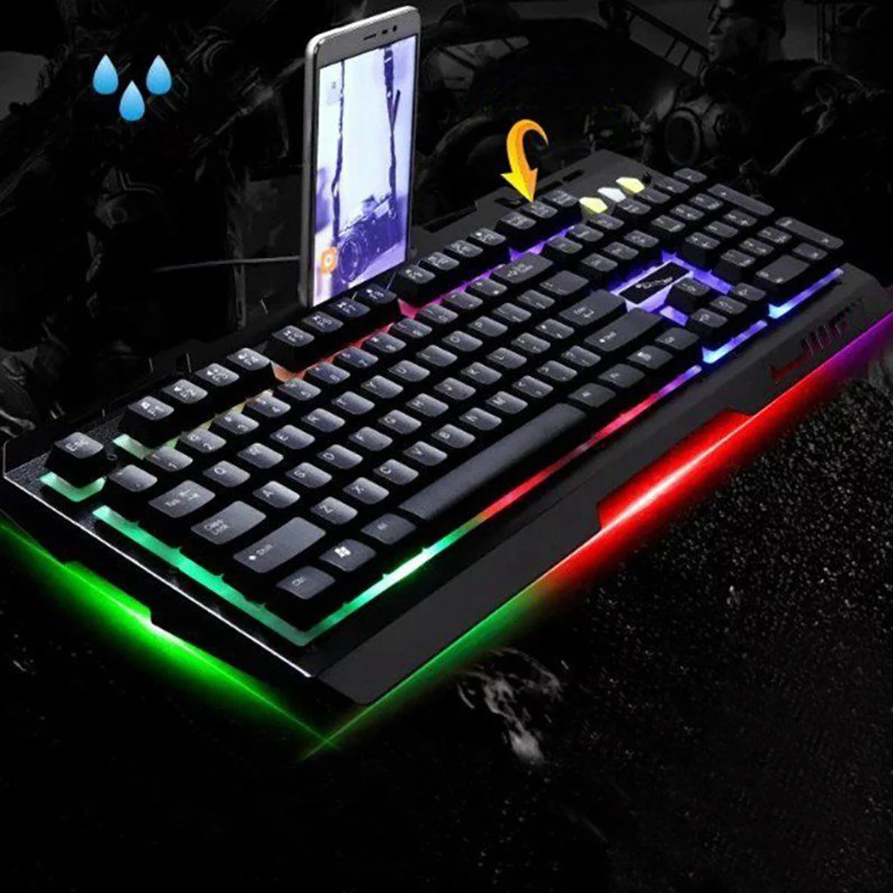 Светодиодная сменная компьютерная подсветка Механическая RGB эргономичная игровая мышь для ноутбука комплект мультимедийная Проводная светящаяся клавиатура