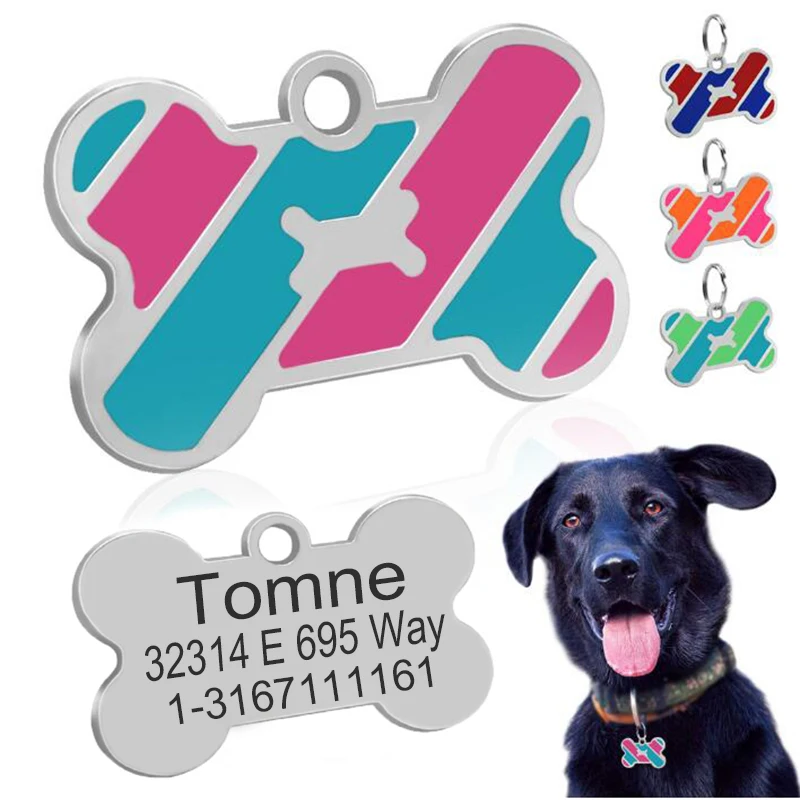 

Stainless Steel Dog ID Tag Engraved Customized Pet Tags Small Large Dog Cat Accessories Personalized Bone Name Tag Plate Collar